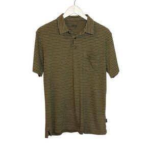 Patagonia Squeaky Clean green and tan striped polo shirt - M